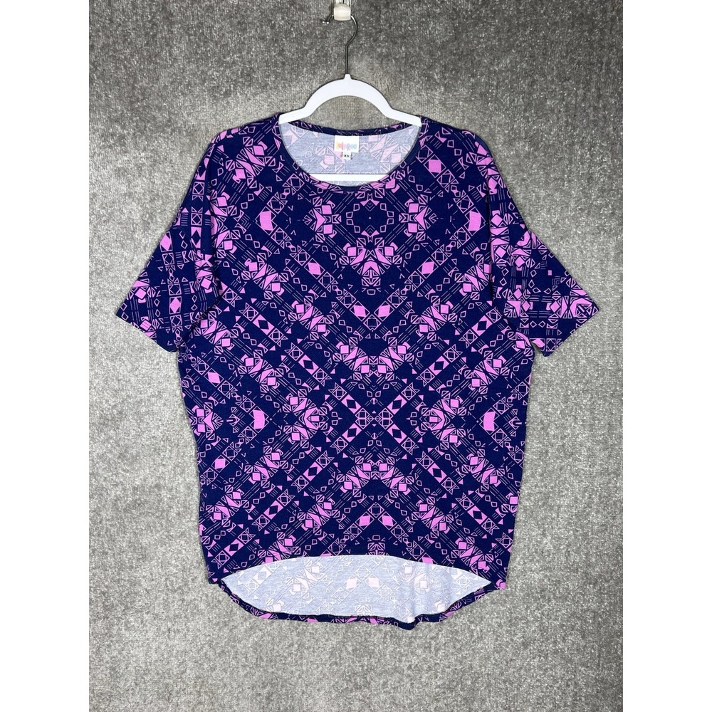 Lularoe Irma Tunic Top Womens Sz XS‎ Oversize Blue Purple-Pink Geometric Stretch